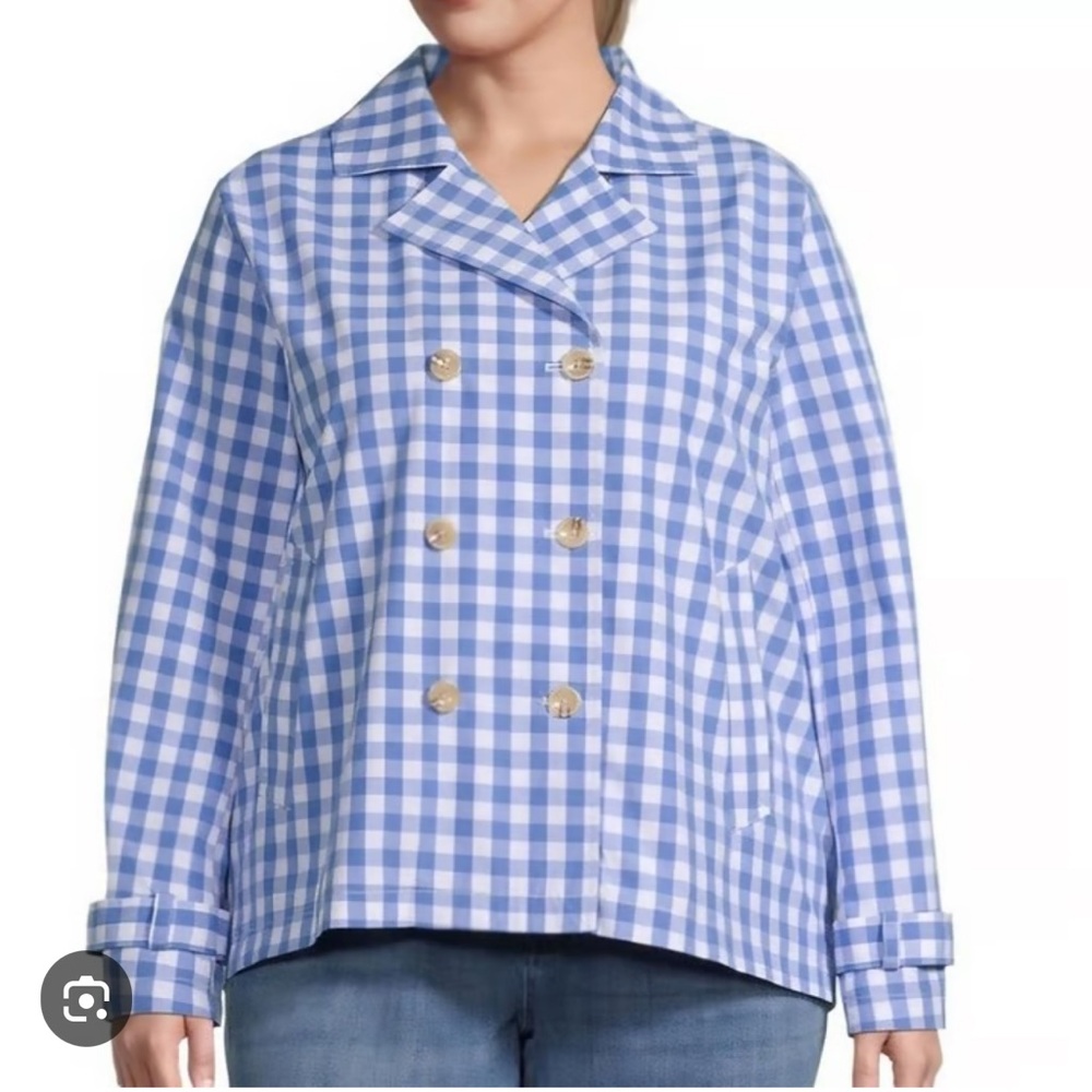 ST. JOHN'S BAY  blue & white gingham windbreaker rain slicker XL NWT